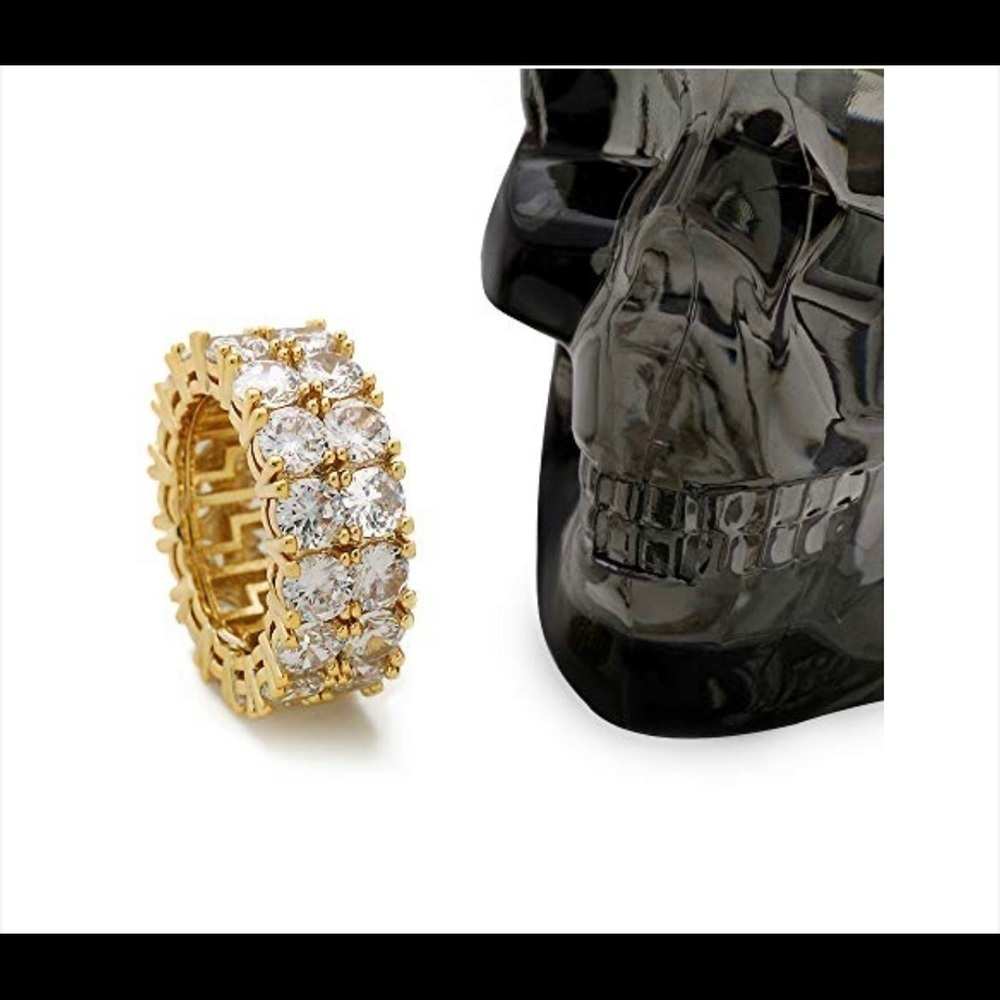 Two Row Cubic Zirconia Yellow Gold Plated Band Ring Wedding Sz 9 - Picture 6 of 10